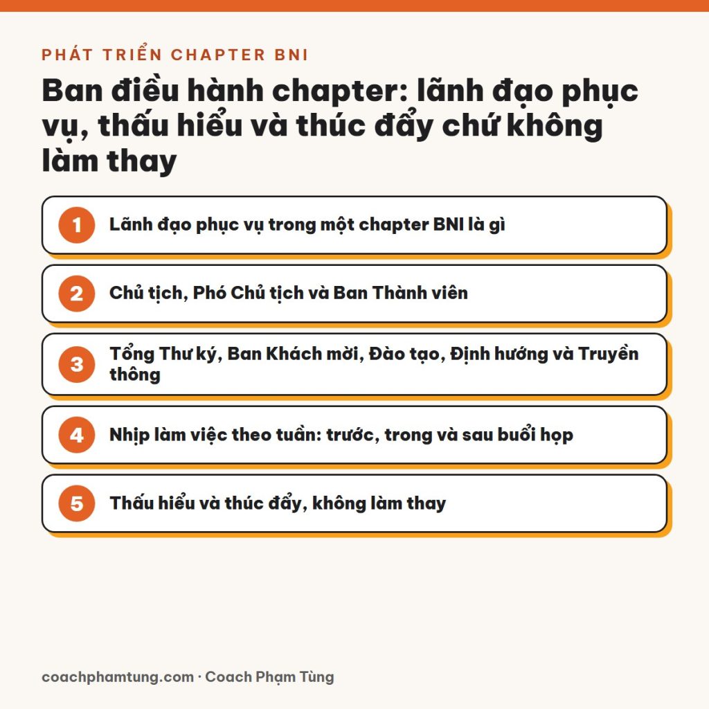 Ban điều hành chapter: lãnh đạo phục vụ, thấu hiểu và thúc đẩy chứ không làm thay