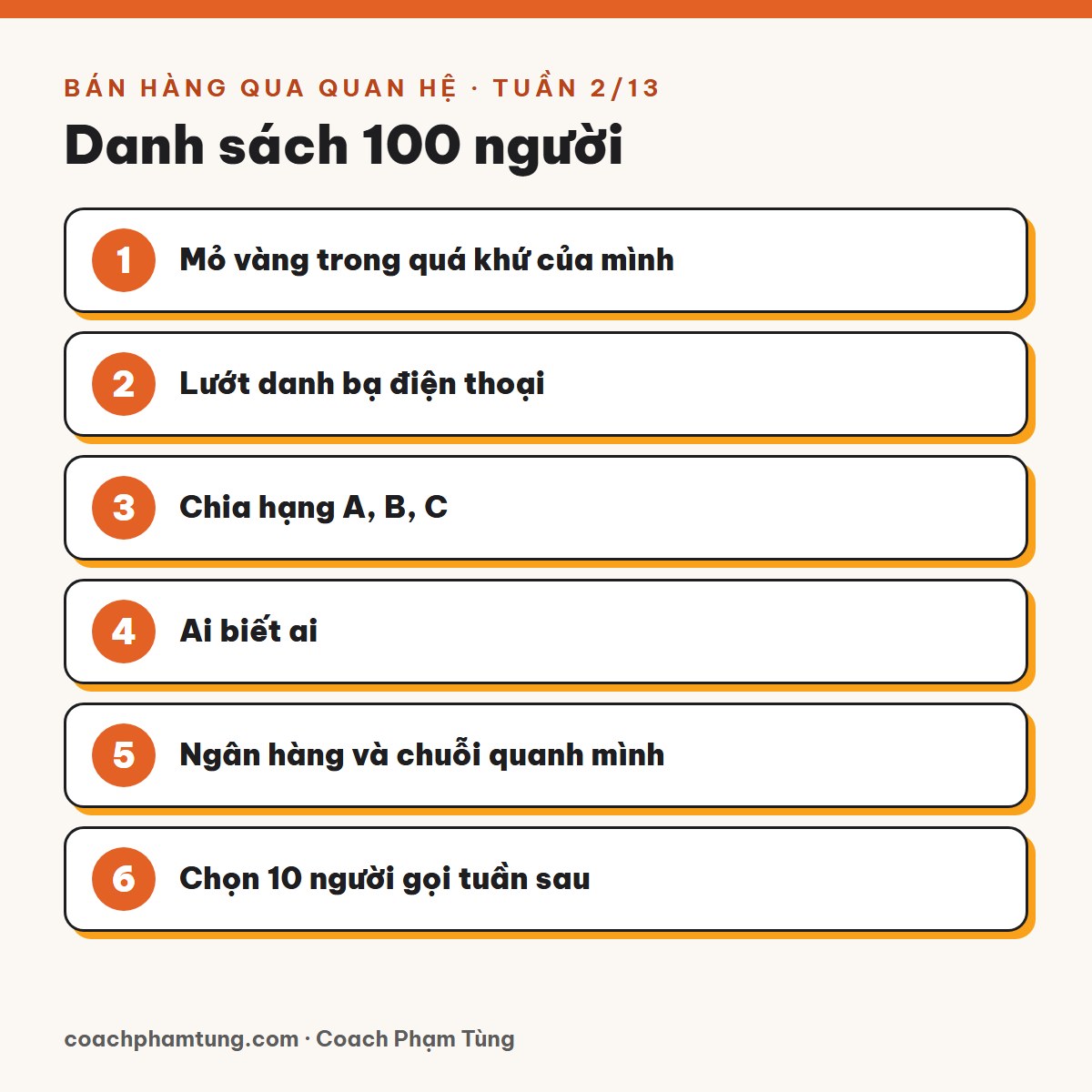 Bán hàng qua quan hệ, Tuần 2/13: Danh sách 100 người