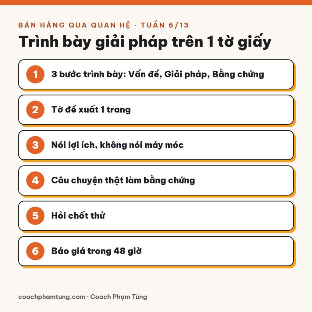 Bán hàng qua quan hệ, Tuần 6/13: Trình bày giải pháp trên 1 tờ giấy