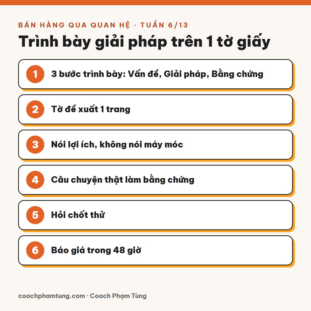 Bán hàng qua quan hệ, Tuần 6/13: Trình bày giải pháp trên 1 tờ giấy