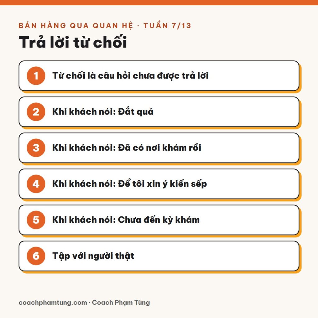 Bán hàng qua quan hệ, Tuần 7/13: Trả lời từ chối