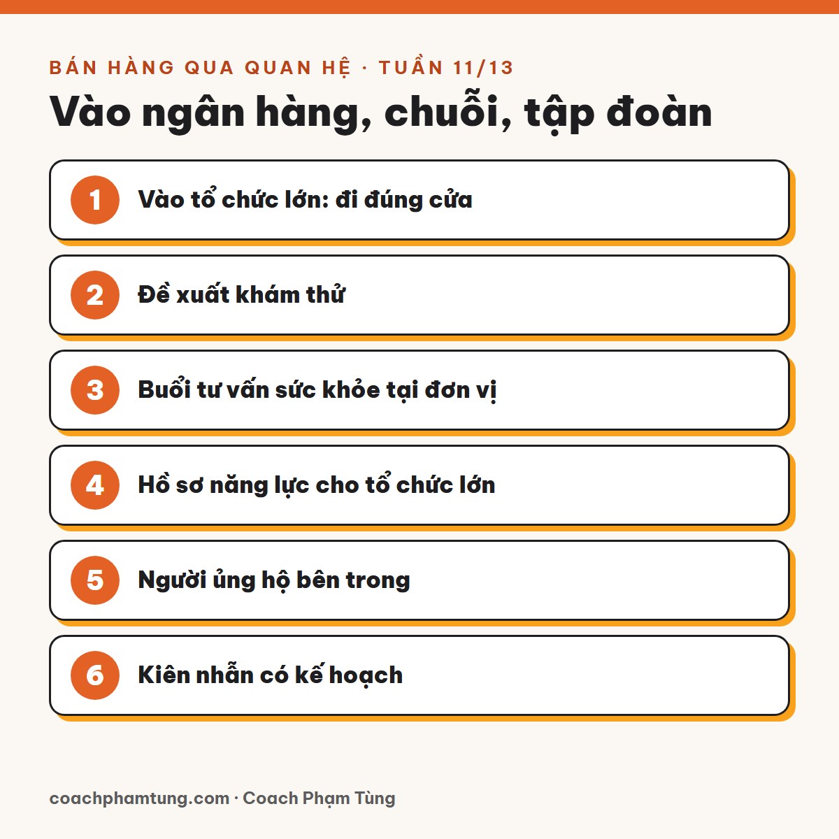 Bán hàng qua quan hệ, Tuần 11/13: Vào ngân hàng, chuỗi, tập đoàn