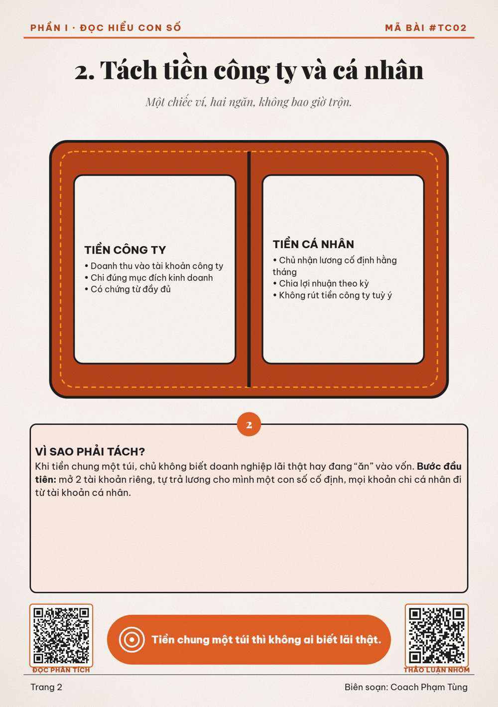 Trang infographic bài Tách tiền công ty và cá nhân