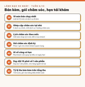Tuần 6/13 · Bán kèm và hẹn tái khám: khách được chăm tiếp sau khi ra về